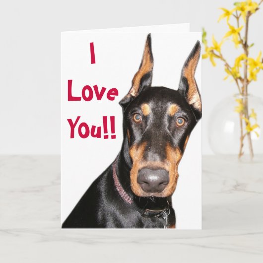 Carte Je T'Aime ! ! Doberman (Fleur jaune)