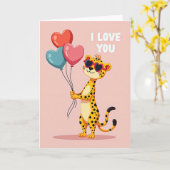 Carte Je T'Aime Guépard Mignon (Fleur jaune)