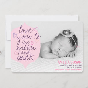 Carte Je t'aime jusqu'à la lune et retour bébé fille pho