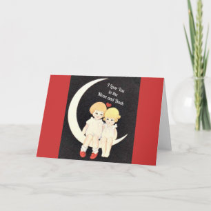Carte Je t'aime jusqu'à la lune et retour, design popula