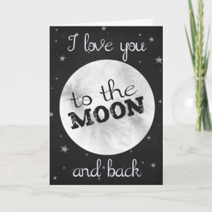 Carte Je t'aime jusqu'à la lune et retour noir avec lune