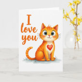 Carte Je T'Aime Kitty Chat (Fleur jaune)