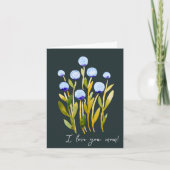 Carte Je t'aime maman fleurs d'aquarelle bleu minime (Devant)
