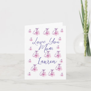 Carte je t'aime maman fleurs mauve mauve nom simpl