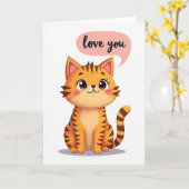 Carte Je T'aime Mignon Chat (Fleur jaune)