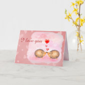 Carte JE T'AIME mignons bisous roses hérissons valentin (Fleur jaune)