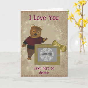 Carte Je t'aime Ourson Mignon Cadre Photo Personnalisé