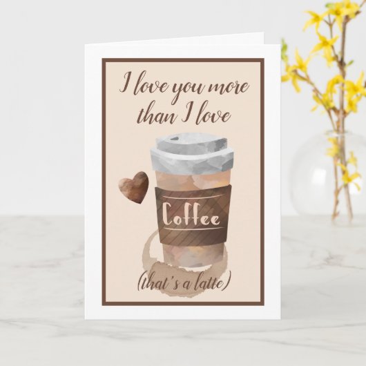 Carte Je t'aime plus que j'aime le café (aquarelle) (Fleur jaune)