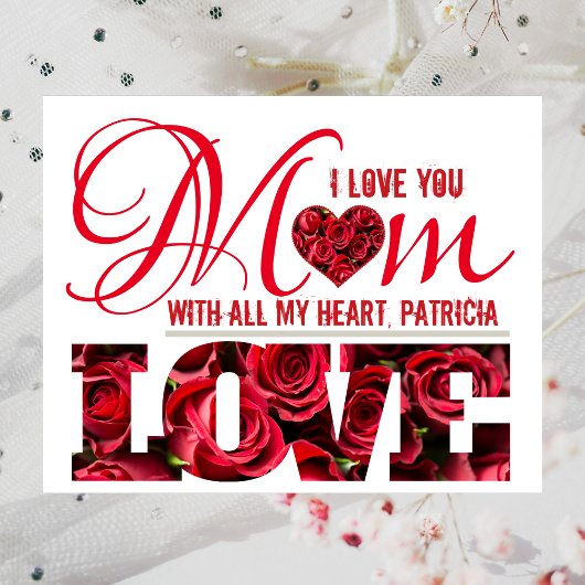 Carte Je t'aime Red Heart Keepsaké Elegant Mothers Day