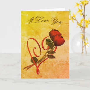 Carte Je t'aime Red Roses Heart Art Card