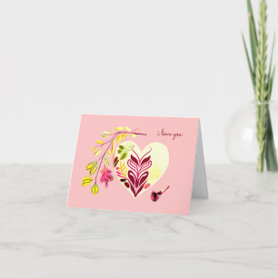 CARTE JE T'AIME RÉTRO BOHÈME VALENTIN EN FORME DE COEUR