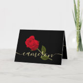 Carte je t'aime Rose Rouge Sur Monogramme Noir Et Or (Devant)