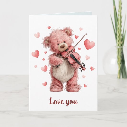 Carte Je t'aime Teddy au violon (Devant)