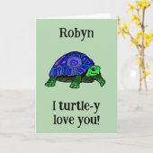 Carte Je t'aime tortue-lement.  Personnalisé (Fleur jaune)