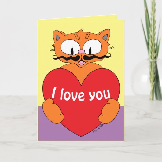Carte Je t'aime Valentine Mignon Chat de Dessin Animé Ro (Devant)