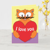 Carte Je t'aime Valentine Mignon Chat de Dessin Animé Ro (Fleur jaune)