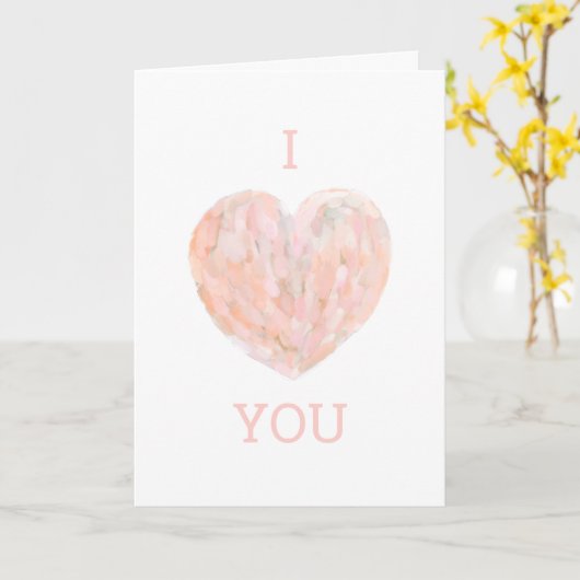 Carte Je t'aime. Valentines jour Coeur rose pâle (Fleur jaune)