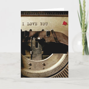 Carte Je t'aime, vieille machine à écrire Rose rouge vin