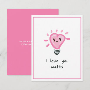 Carte Je t'aime Watts mignon Punny Kids Valentines Day