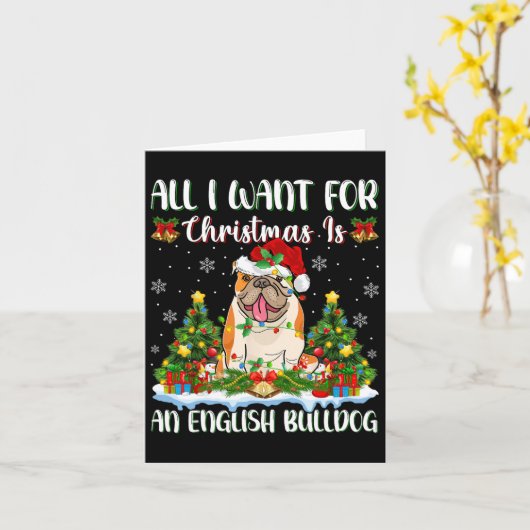 Carte Je Veux Pour Noël Est Un Bulldog Anglais Noël Tre (Fleur jaune)