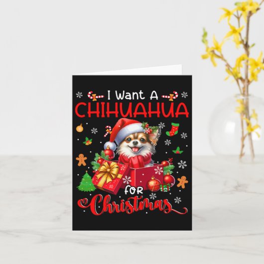 Carte Je Veux Un Chihuahua Pour Le Propriétaire De Noël (Fleur jaune)