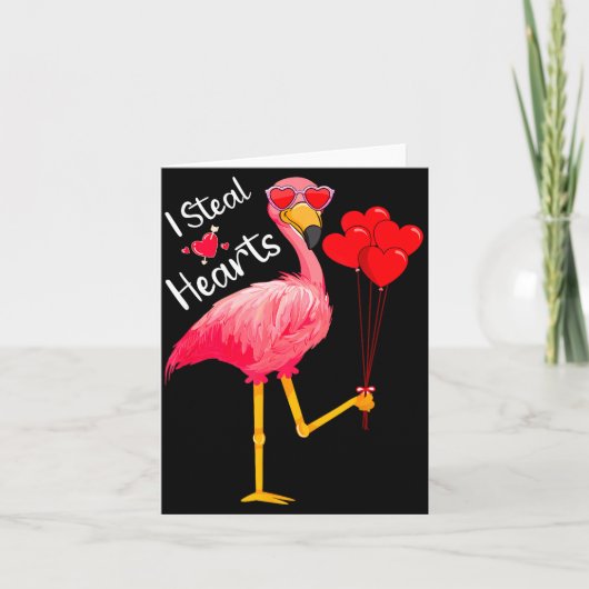 Carte Je vole des cœurs Funny Flamingo Amoureux Saint Va (Devant)