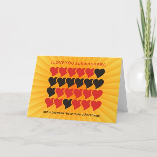 Carte JE VOUS AIME 24 heures sur 24 | brillance jaune (Devant)