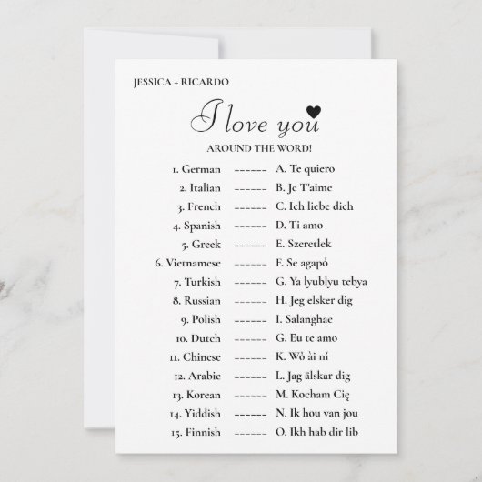 Carte Je vous aime partout dans le monde jeu de douche n (Devant)