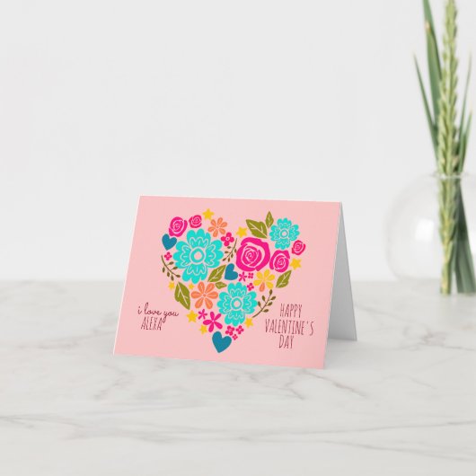 CARTE JE VOUS AIME RÉTRO BOHO EN FORME DE COEUR VALENTIN (Devant)