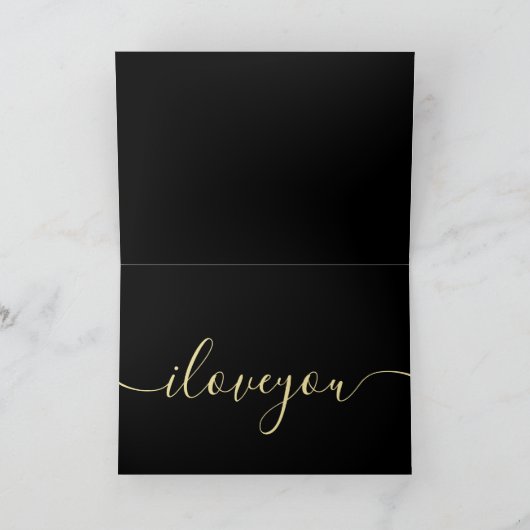 Carte Je vous aime Rose rouge sur Noir et Or Monogramme (Intérieur)