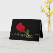 Carte Je vous aime Rose rouge sur Noir et Or Monogramme (Fleur jaune)