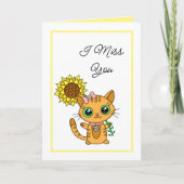 Carte Je Vous Manque | Cute chat et tournesol (Devant)