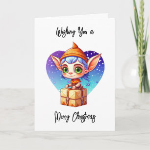 Carte Je vous souhaite un joyeux Noël Elfe mignon