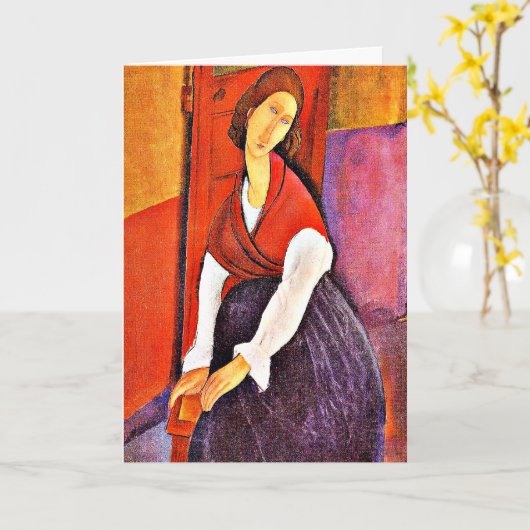 Carte Jeanne Hebuterne dans un châle rouge par Modiglian (Fleur jaune)