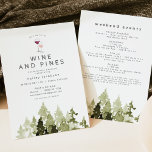 Carte JENNA Rustic Mountain Vin & Pines Bachelorette<br><div class="desc">Cette invitation à la bachelorette et modèle itinérant présente des pins aquarellés rustiques et une police manuscrite rustique. Modifiez facilement tous les textes et polices de caractères pour répondre aux besoins de votre événement. Cette invitation est parfaite pour votre week-end de plage à thème de forêt ou de montagne.</div>
