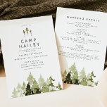Carte JENNA Rustic Pine Mountain Camp Bachelorette<br><div class="desc">Cette invitation à la bachelorette et modèle itinérant présente des pins aquarellés rustiques et une police manuscrite rustique. Modifiez facilement tous les textes et polices de caractères pour répondre aux besoins de votre événement. Cette invitation est parfaite pour votre week-end de plage à thème de forêt ou de montagne.</div>