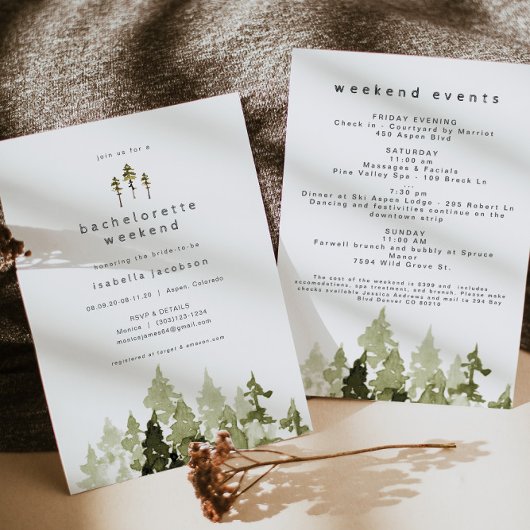 Carte JENNA Rustic Pine Mountain Forest Bachelorette