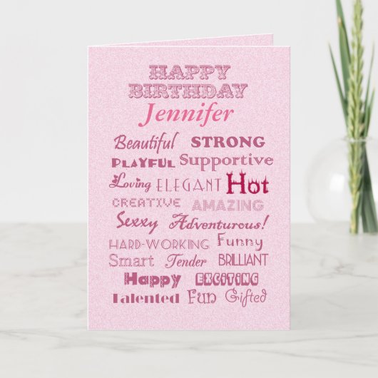 Carte Jennifer Happy Birthday Mots de louanges (Devant)