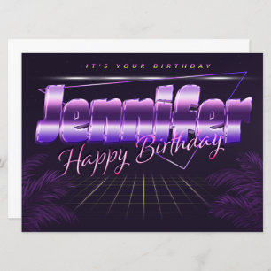 Carte Jennifer Nom Prénom lila retro Map Anniversaire