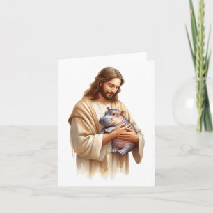 Carte Jésus aime le cochon rebondissant Moo Deng mignon 