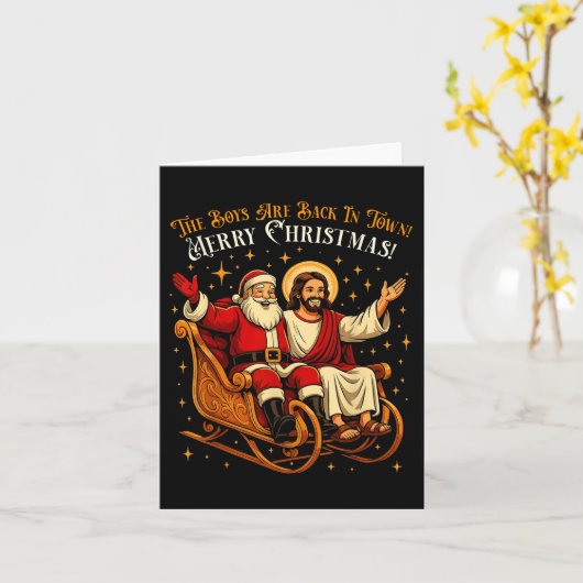 Carte Jesus And Santa The Boys Are Back In Town Funny Ch (Fleur jaune)