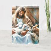 Carte Jésus assis avec les agneaux et le lapin | Pâques (Devant)