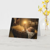 Carte Jésus bébé de Noël dans une crèche (Fleur jaune)
