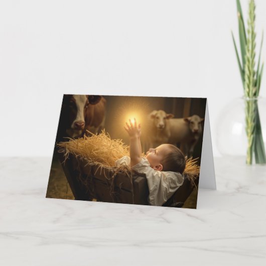 Carte Jésus bébé de Noël dans une crèche (Devant)