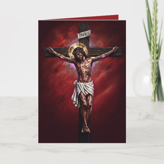 Carte Jesus Crucified Blessed Easter Card Red (Devant)