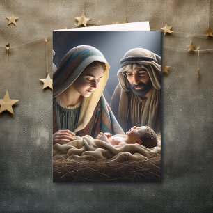 Carte Jésus dans le Manger Noël religieux