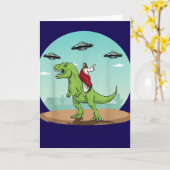 Carte Jésus drôle à cheval sur un dinosaure extraterrest (Fleur jaune)