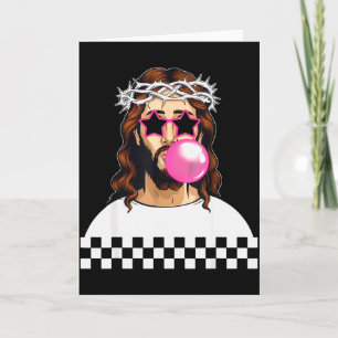 Carte Jésus drôle qui souffle du bubble gum et porte des