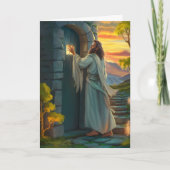 Carte Jésus frappe à une porte rustique (Devant)