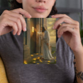 Carte Jésus frappe à une porte rustique